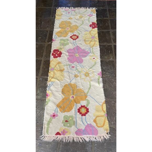 Vintage Turkish Runner Rug Remnant Piece Wool Handwoven Oushak Floral 30” X 95” - Picture 1 of 10